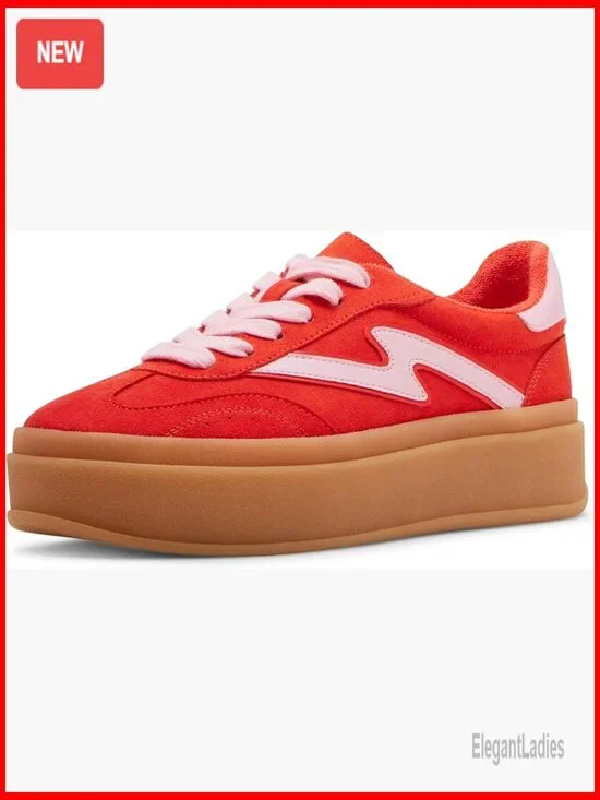 Women's Platform Sneakers with 2.5 Inch Heel, Fabric Upper, Lace-Up Closure - Picture 1 of 7